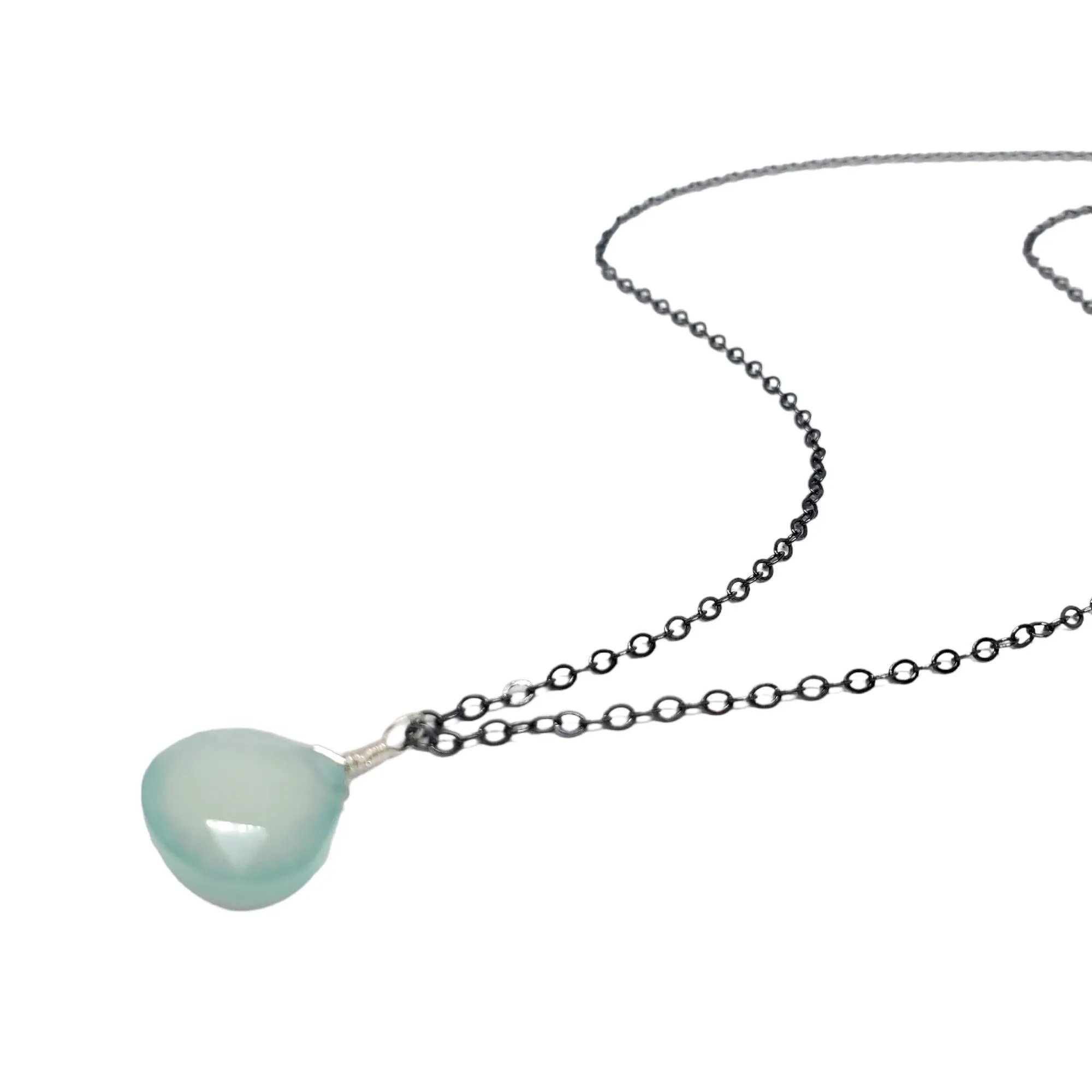 Necklace - Aqua Chalcedony Gemstone Oxidized Sterling by Foamy Wader