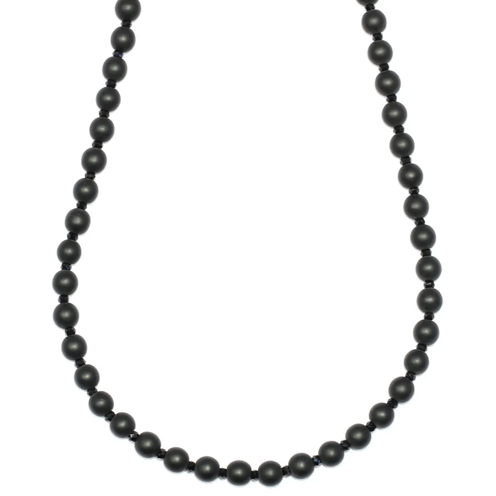 Onyx and Facetted Crystal Beaded Necklace 6mm x 30 inches long