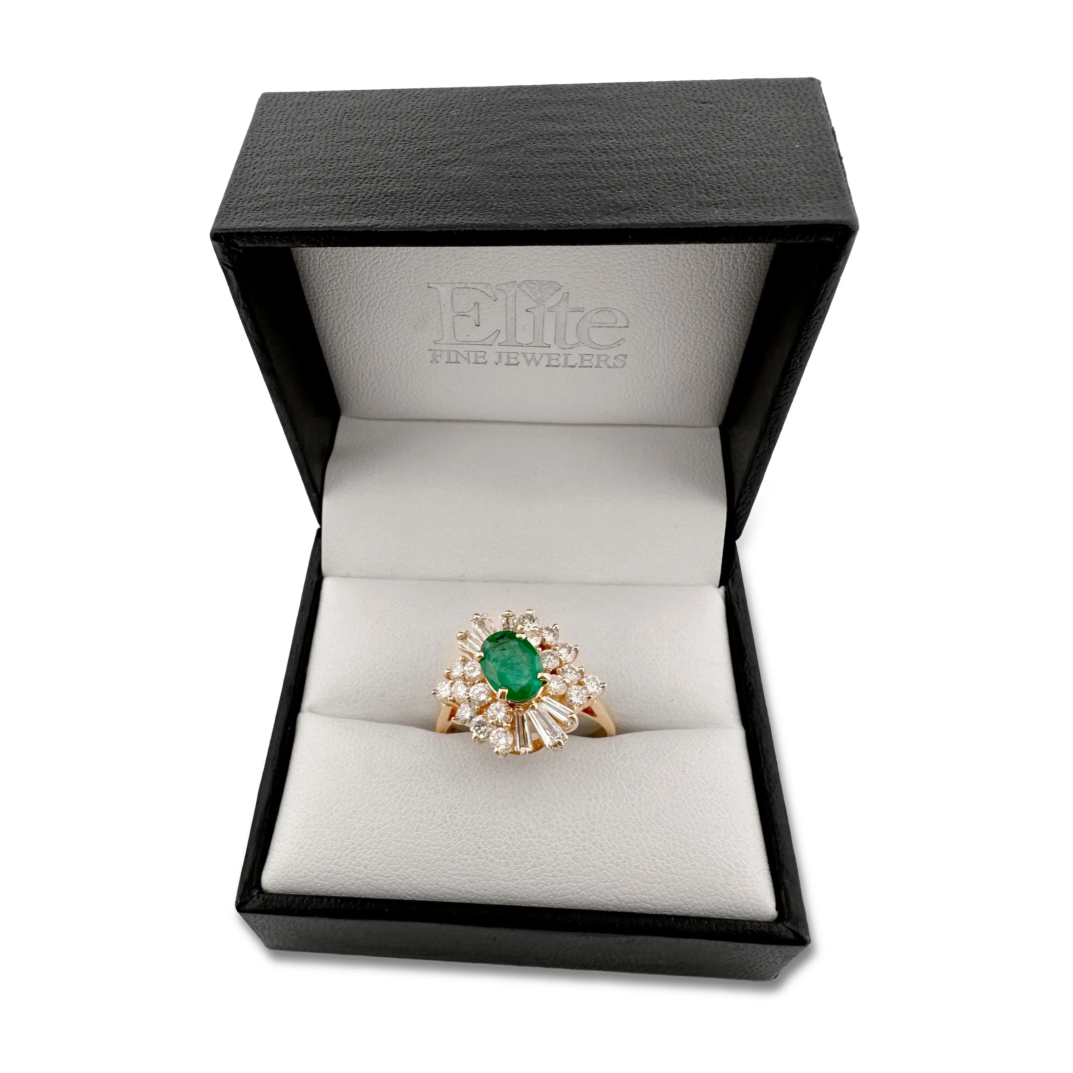 Oval Emerald and Natural Diamond Cocktail Ring in 14k Yellow Gold