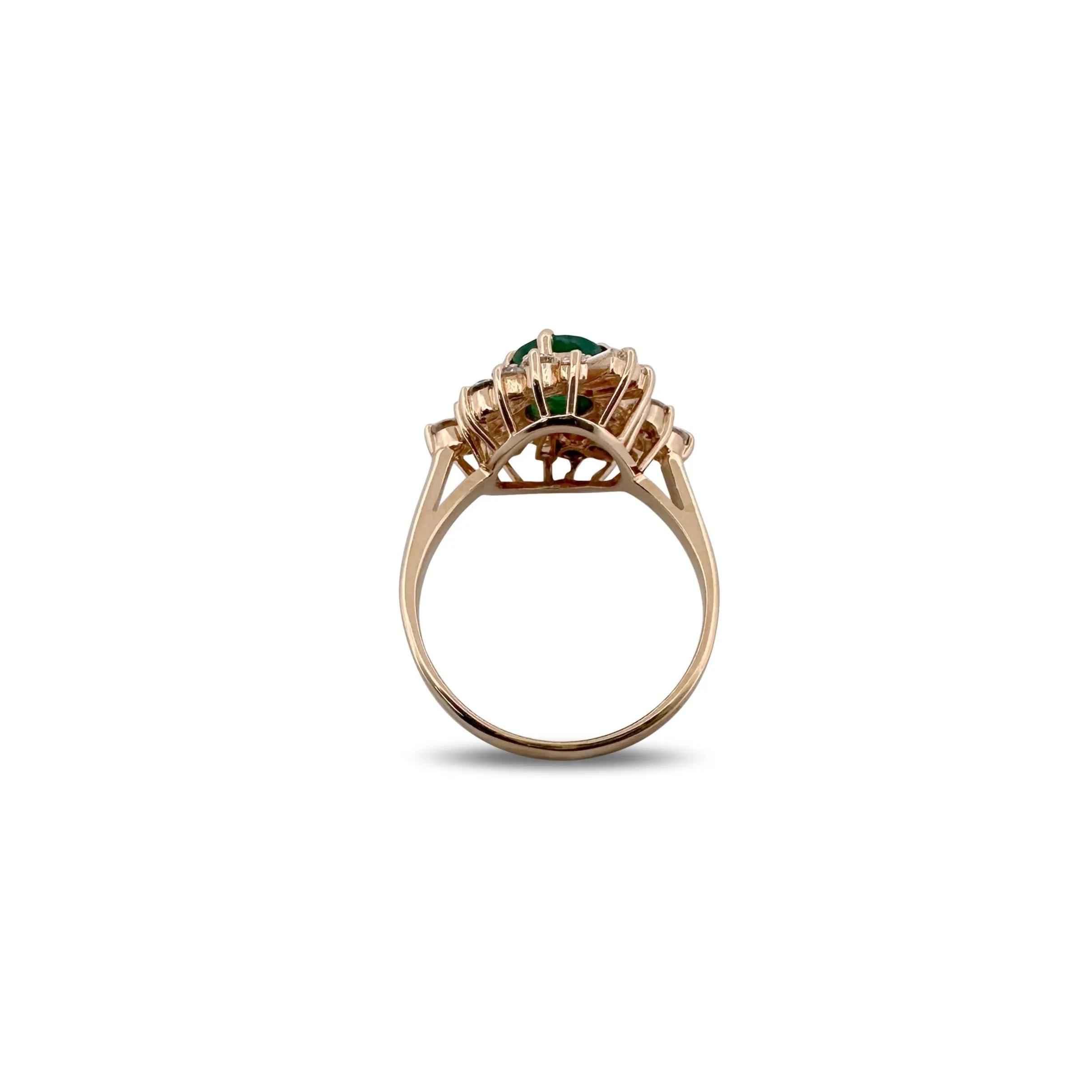 Oval Emerald and Natural Diamond Cocktail Ring in 14k Yellow Gold