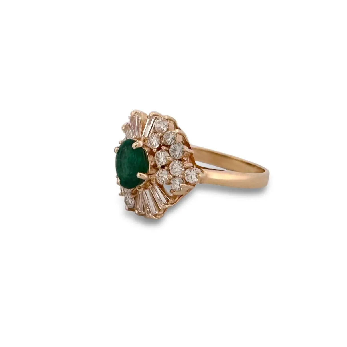 Oval Emerald and Natural Diamond Cocktail Ring in 14k Yellow Gold