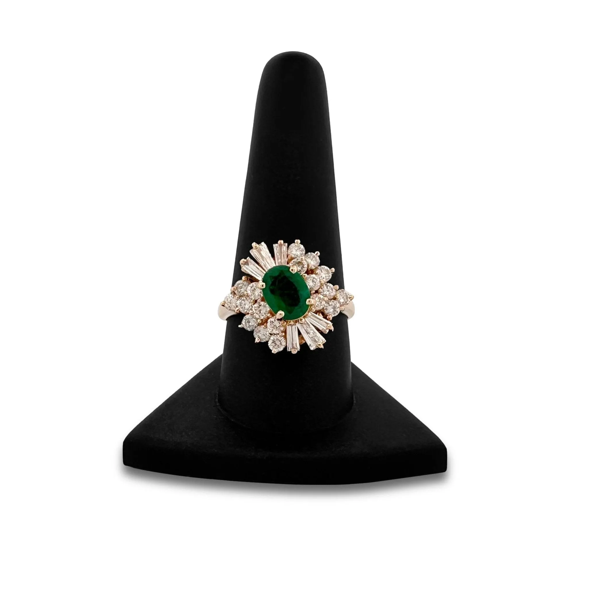 Oval Emerald and Natural Diamond Cocktail Ring in 14k Yellow Gold