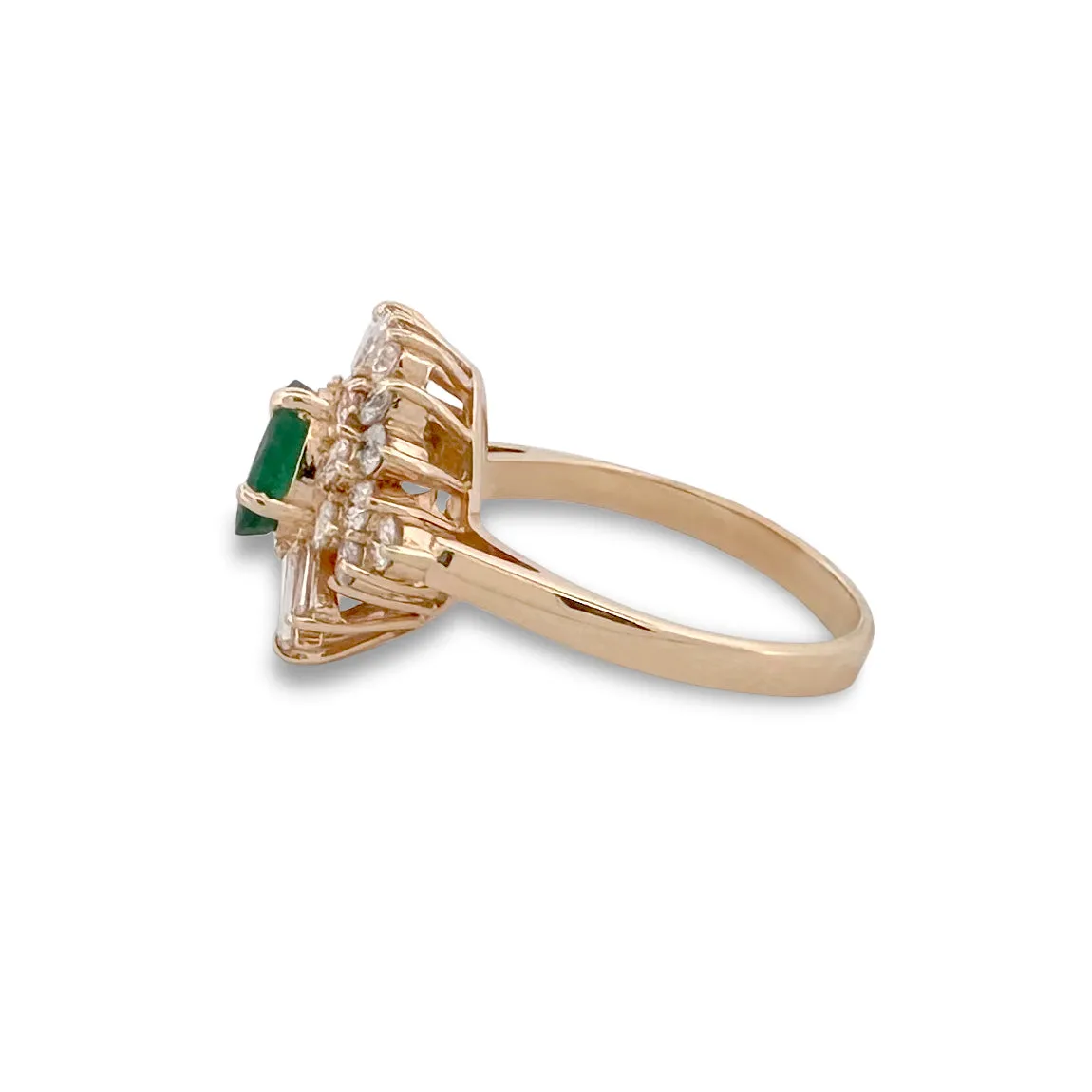 Oval Emerald and Natural Diamond Cocktail Ring in 14k Yellow Gold