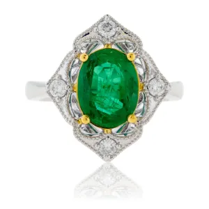 Oval Shaped Emerald & Diamond Accented Ring