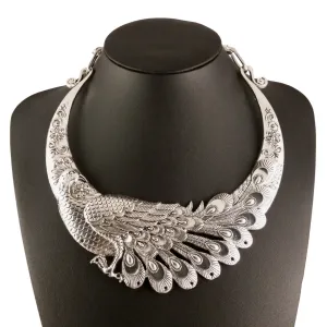 Peacock Choker Necklace Silver