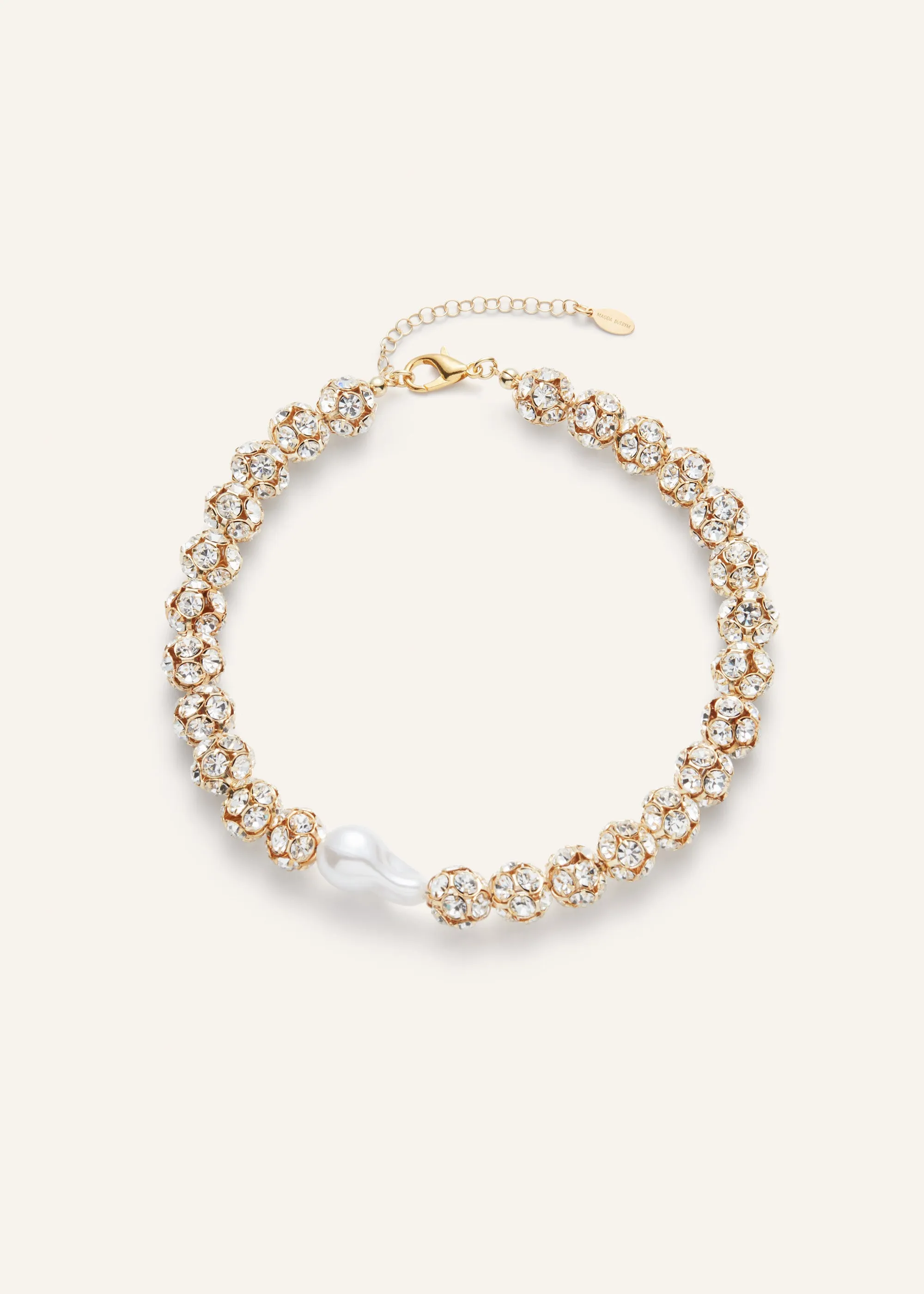 Pearl and crystal beads necklace in gold