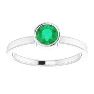 Platinum 5 mm Natural Emerald Ring