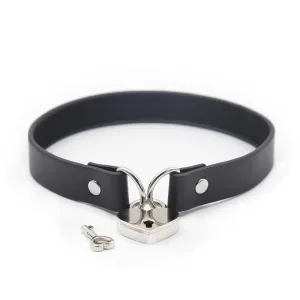 Ple'sur PVC Collar With Heart Lock & Key Black Bag Packaging