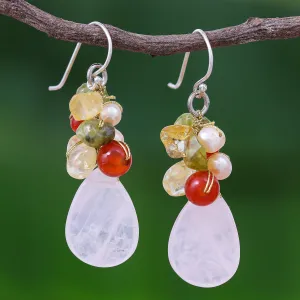 Quartz Carnelian Citrine Cluster Earrings - Tropical Garden | NOVICA