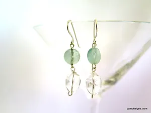 Rainbow Fluorite Drop Earrings with Quartz Crystal