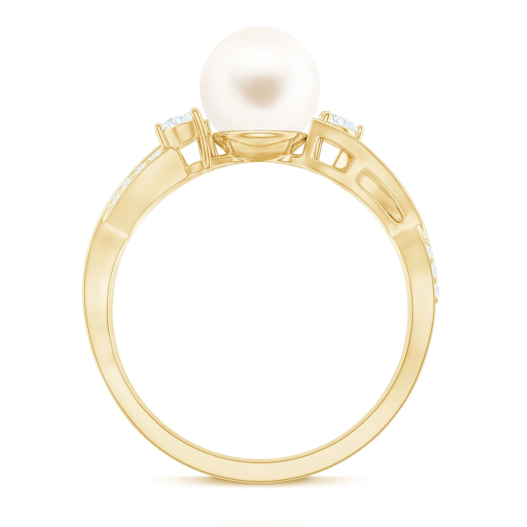 Real Freshwater Pearl Solitaire Crossover Ring with Diamond