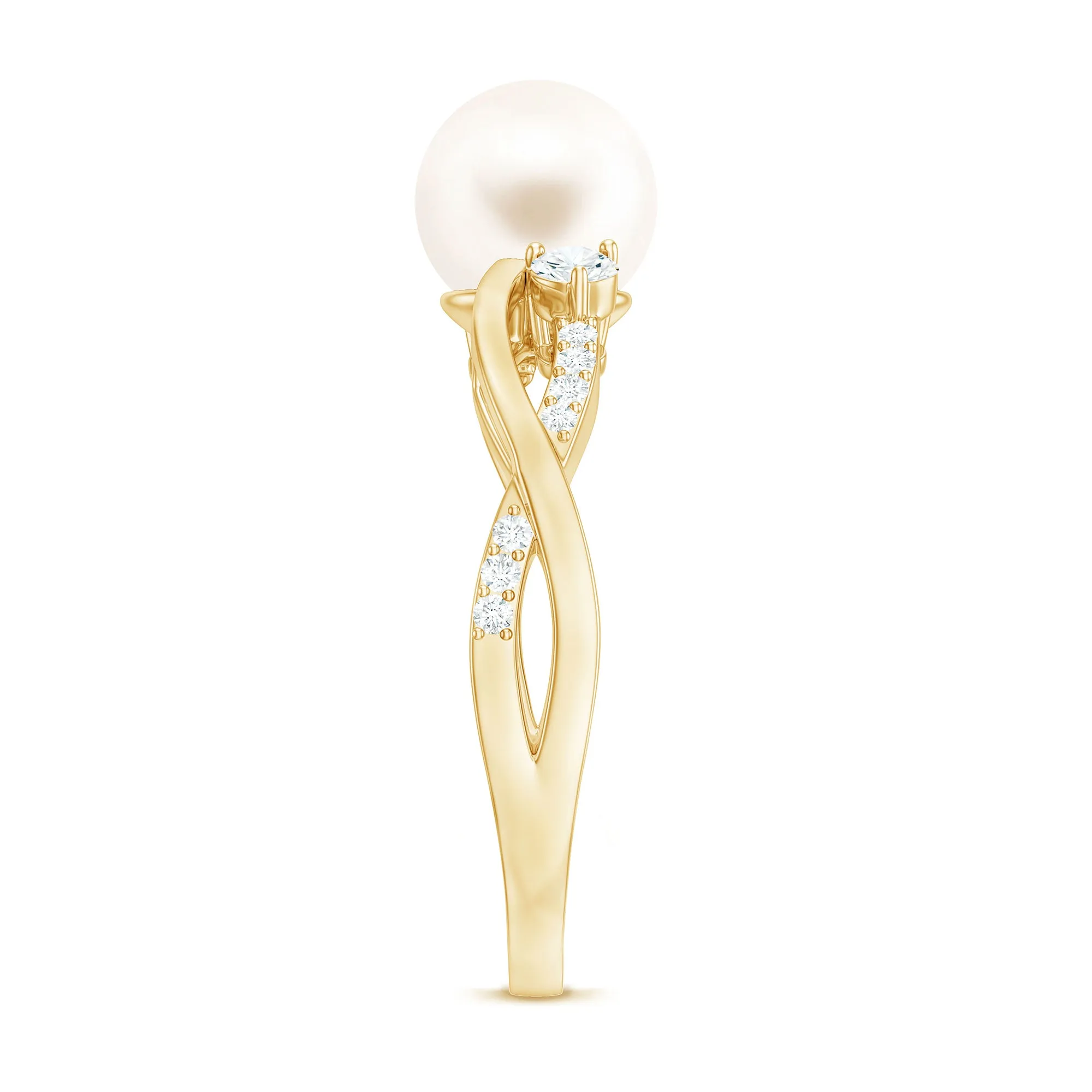 Real Freshwater Pearl Solitaire Crossover Ring with Diamond