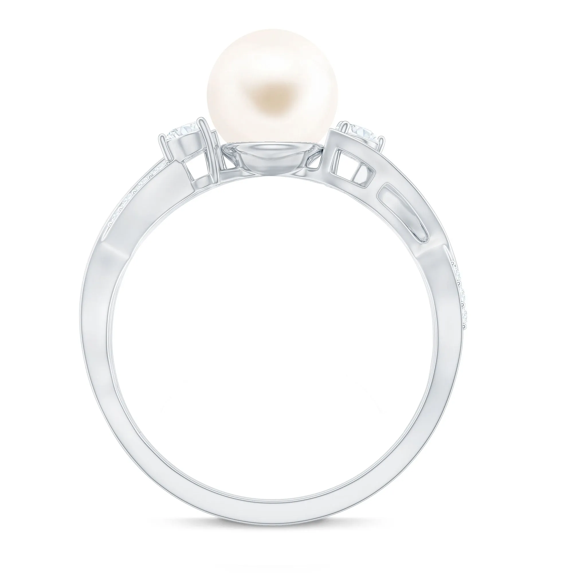 Real Freshwater Pearl Solitaire Crossover Ring with Diamond