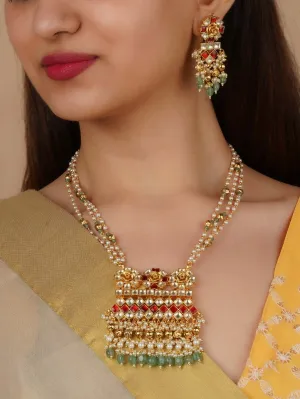 Red Color Gold Plated Jadau Kundan Necklace Set - MS2268YR