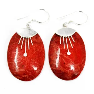 Red Coral Imitation - 925 Silver Earrings - Handmade in Bali