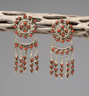 Red Coral Snake Eye Dangle Earrings