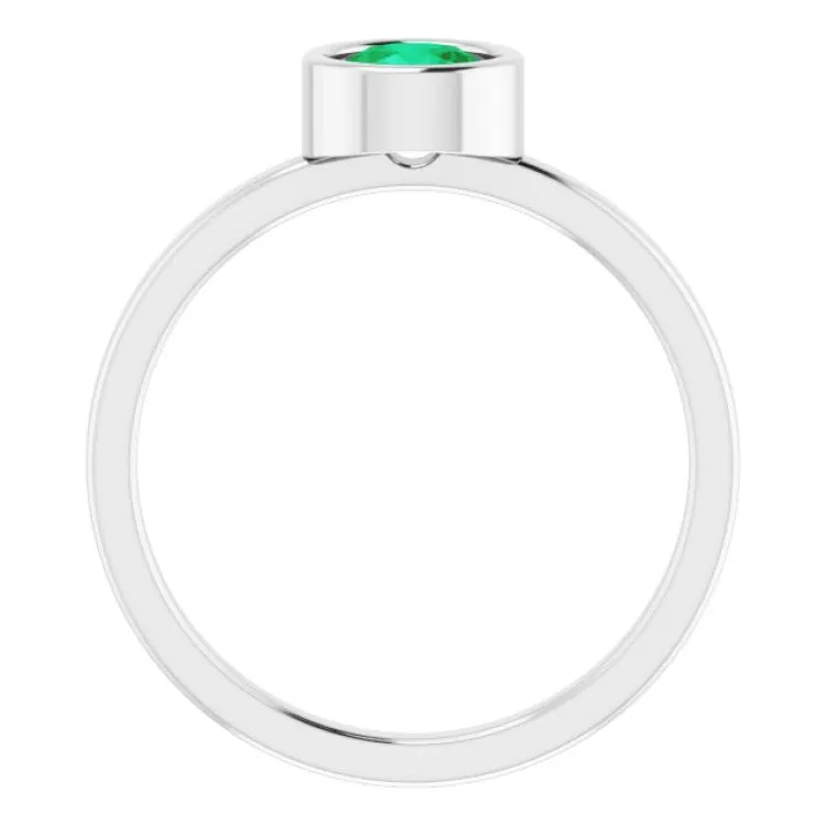 Rhodium-Plated Sterling Silver 5.5 mm Lab-Grown Emerald Ring