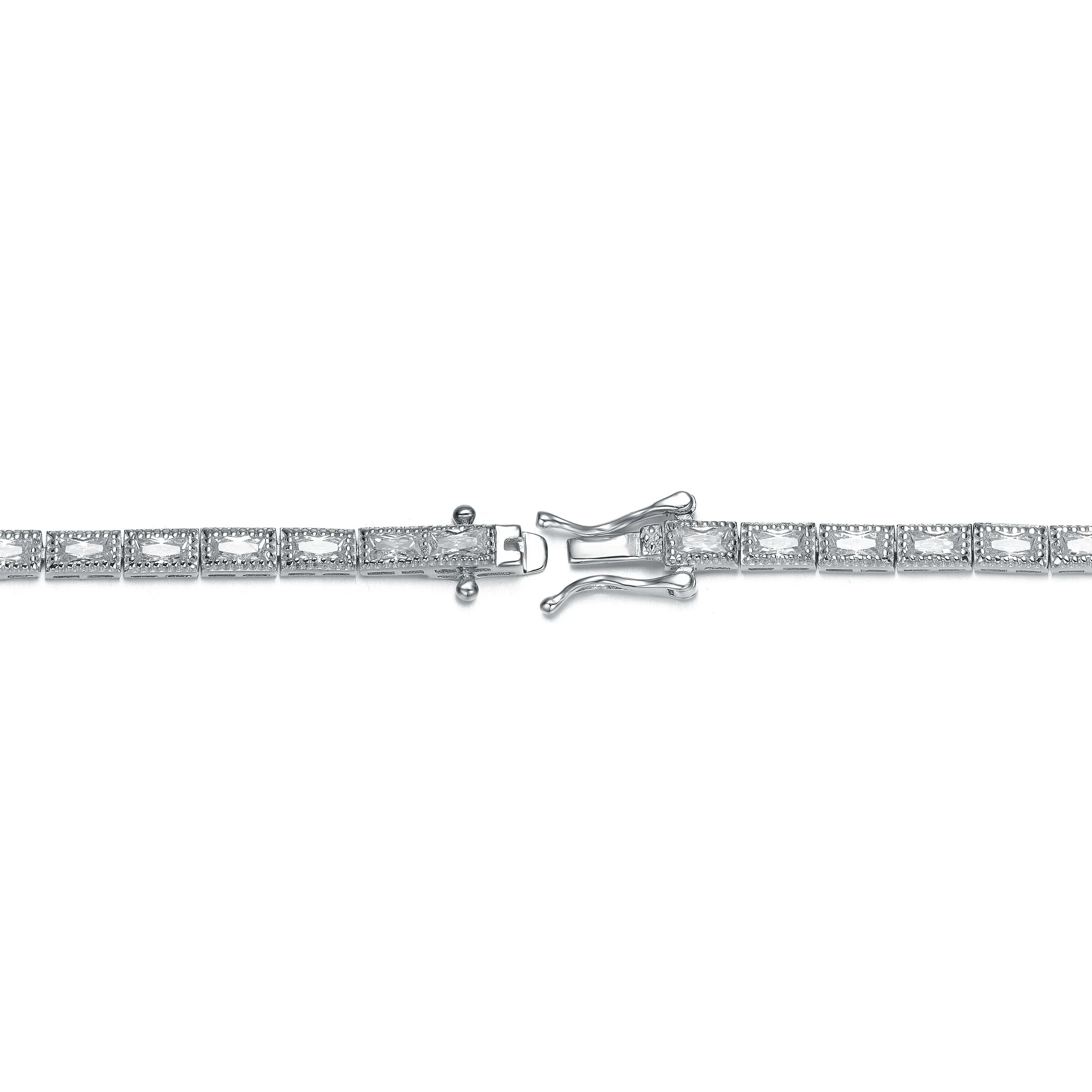 Rhodium-Plated with Cubic Zirconia Vintage Milgrain Tennis Bracelet in Sterling Silver