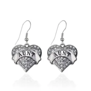 Silver Aunt Pave Heart Charm Dangle Earrings