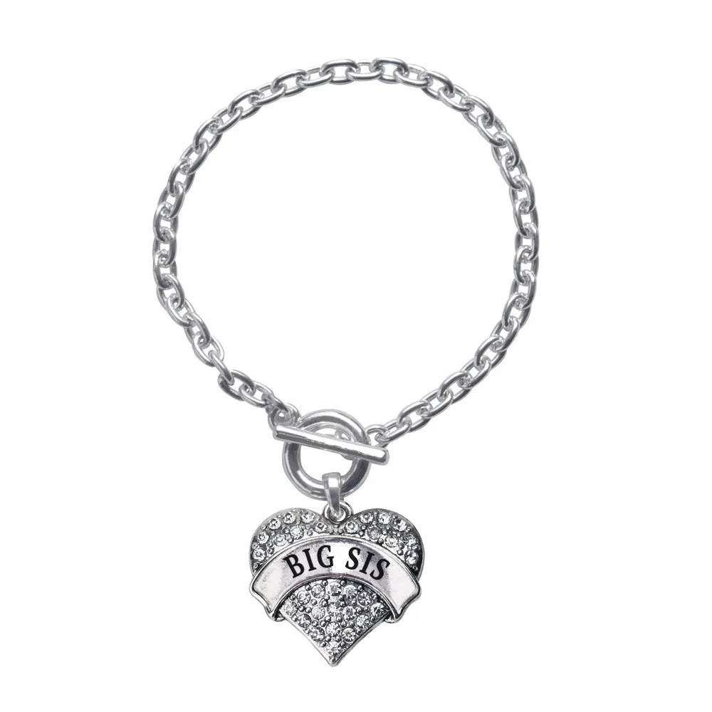 Silver Big Sis Pave Heart Charm Toggle Bracelet