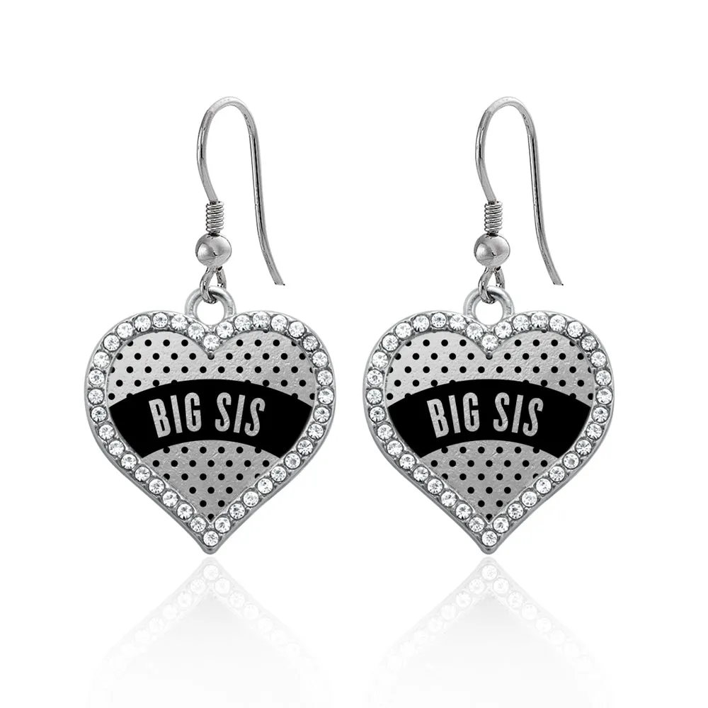 Silver Black Polka Dot Big Sis Open Heart Charm Dangle Earrings