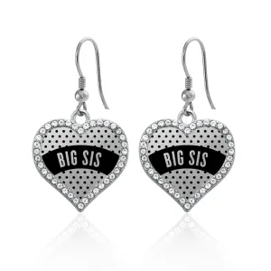 Silver Black Polka Dot Big Sis Open Heart Charm Dangle Earrings