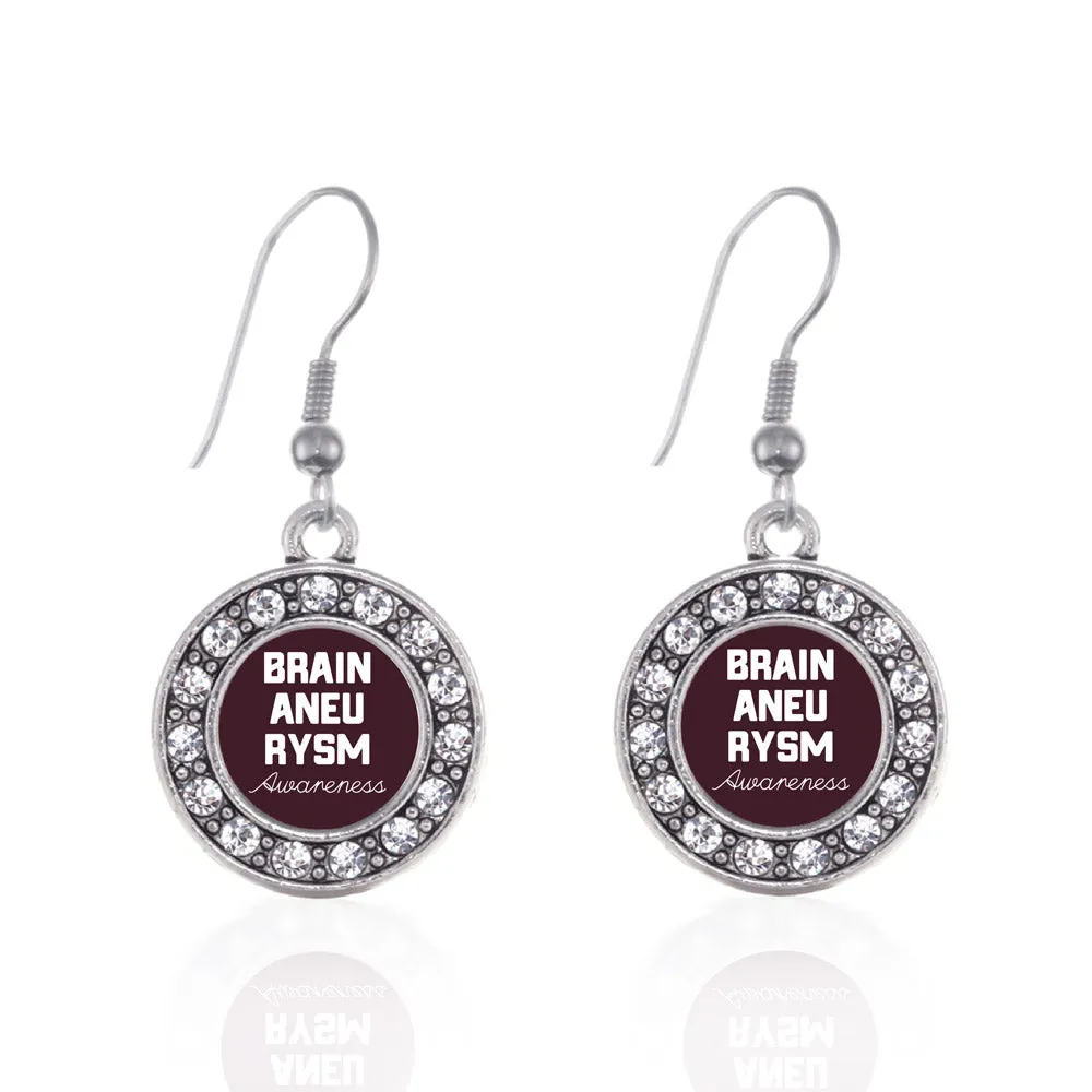 Silver Brain Aneurysm Awareness Circle Charm Dangle Earrings