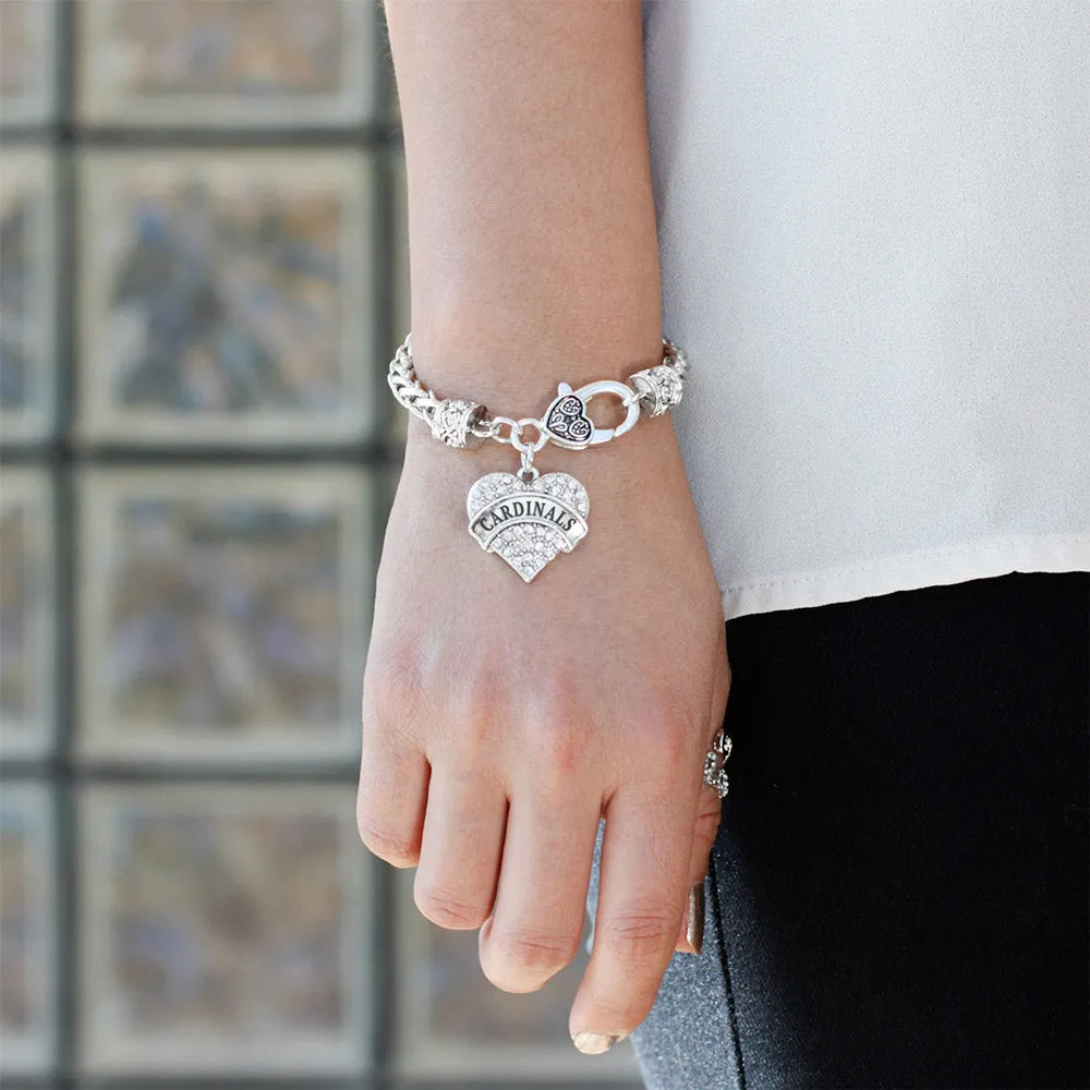 Silver Cardinals Pave Heart Charm Braided Bracelet