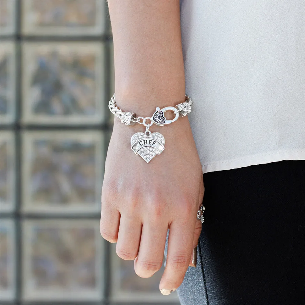 Silver Chef Pave Heart Charm Braided Bracelet