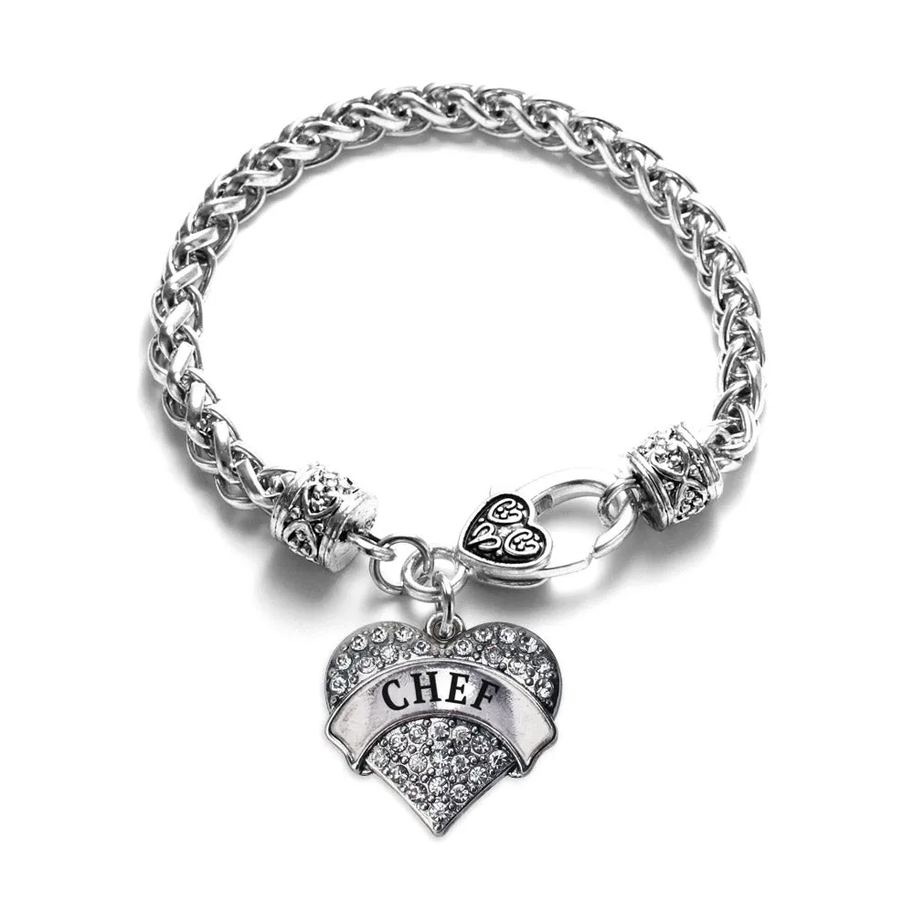 Silver Chef Pave Heart Charm Braided Bracelet