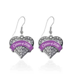 Silver Class of 2018 - Purple Pave Heart Charm Dangle Earrings