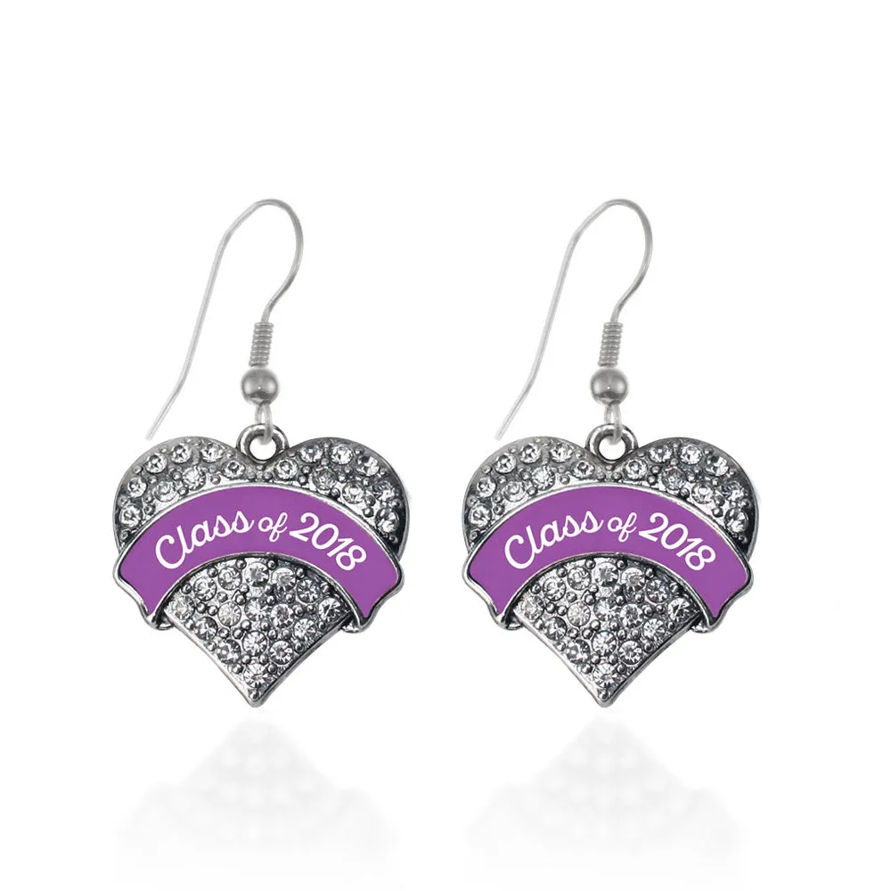 Silver Class of 2018 - Purple Pave Heart Charm Dangle Earrings