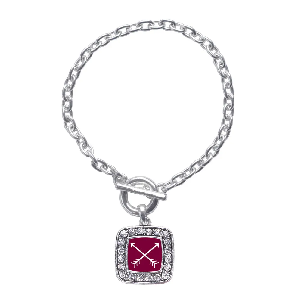 Silver Crossbows Square Charm Toggle Bracelet