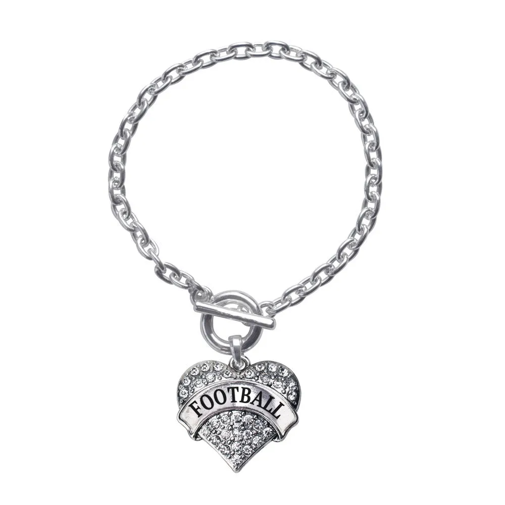 Silver Football Pave Heart Charm Toggle Bracelet