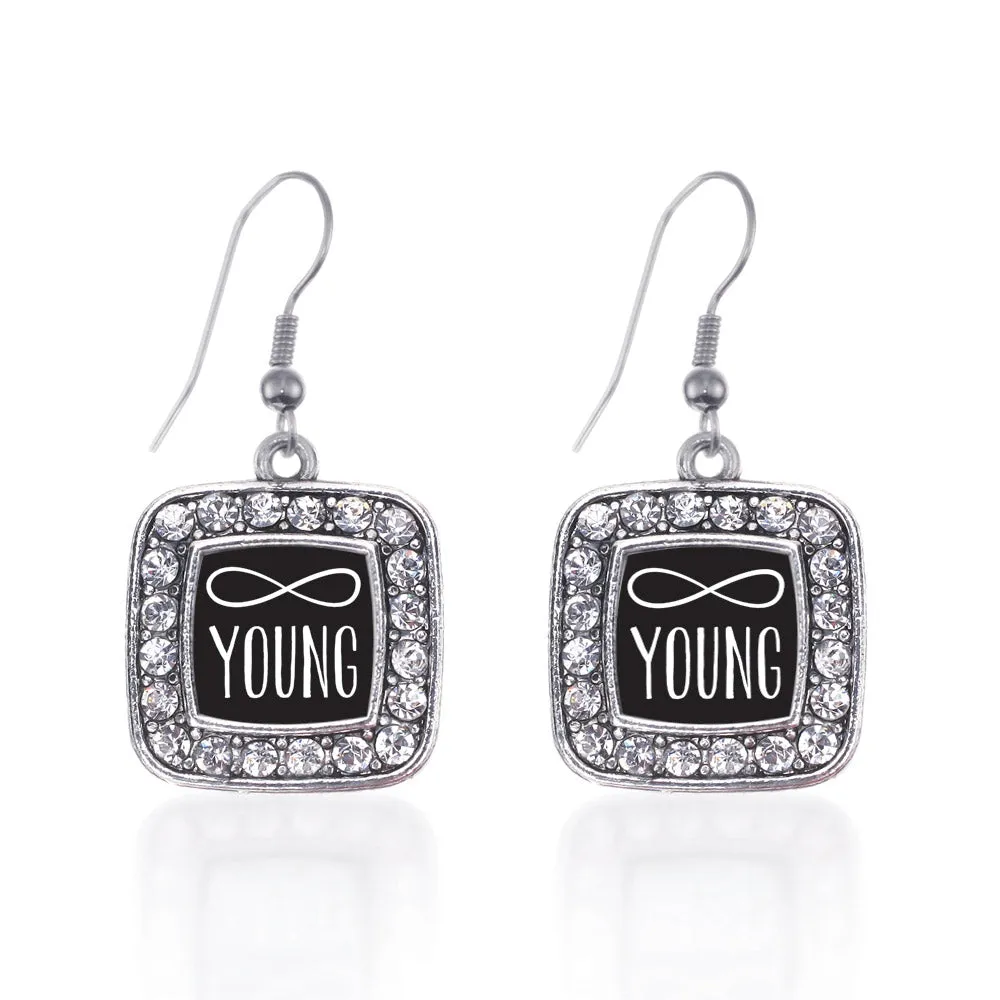 Silver Forever Young Square Charm Dangle Earrings