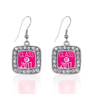 Silver Fuchsia Class of 2017 Square Charm Dangle Earrings