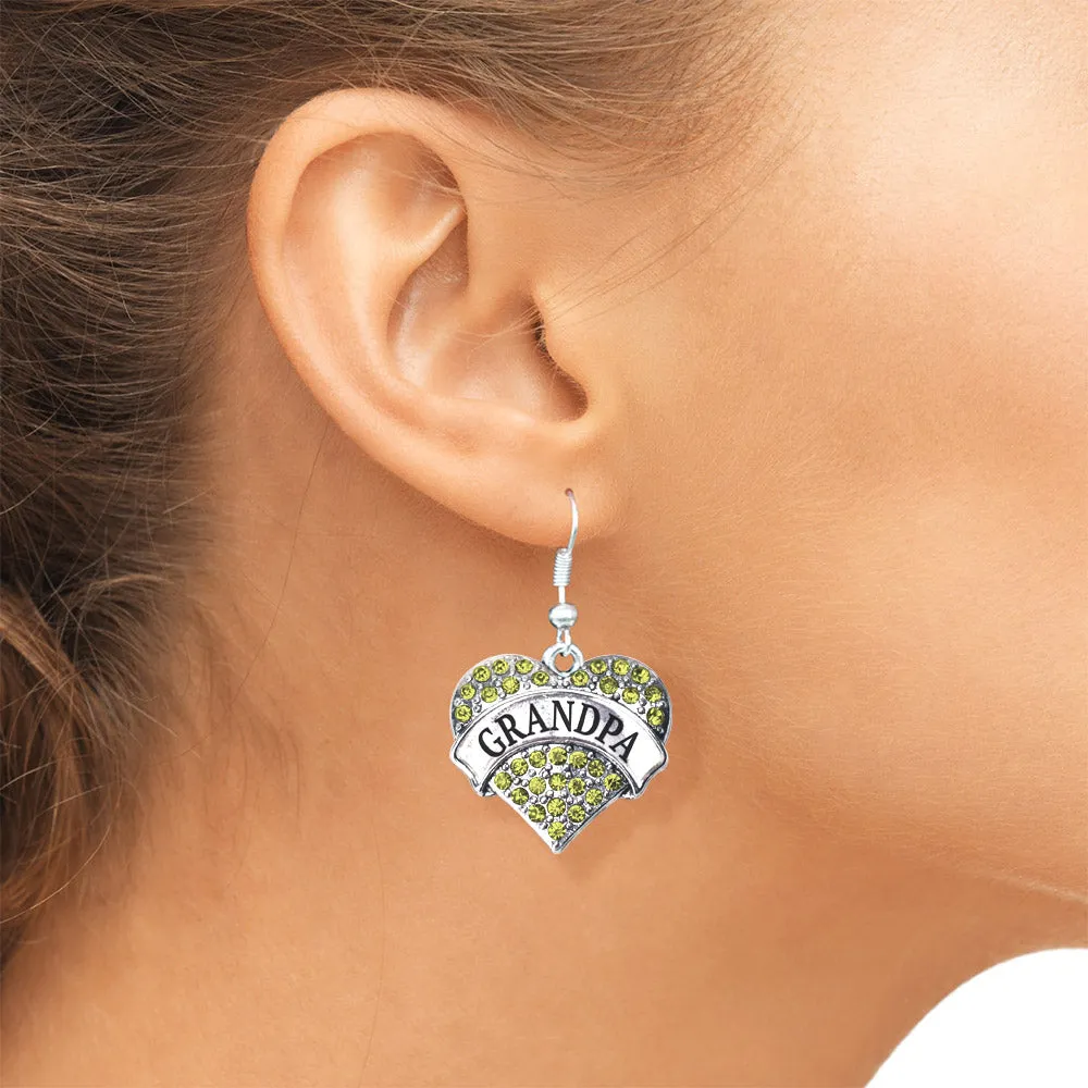 Silver Grandpa Green Green Pave Heart Charm Dangle Earrings