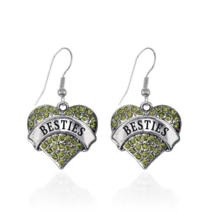 Silver Green Besties Green Pave Heart Charm Dangle Earrings