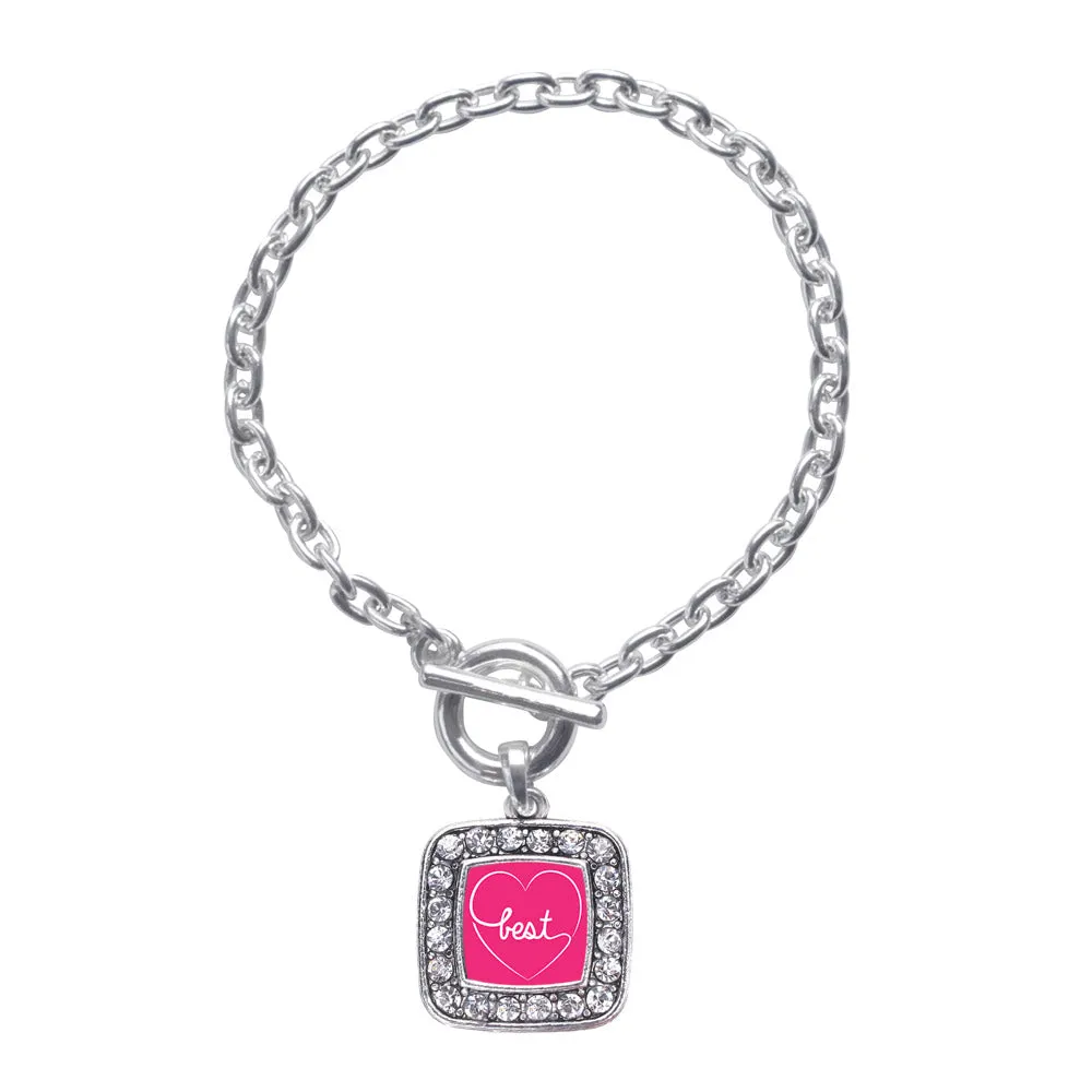 Silver Heart Best Square Charm Toggle Bracelet