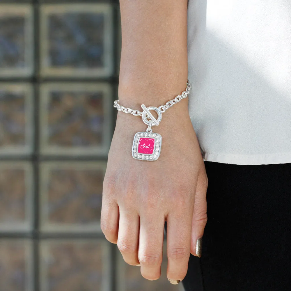 Silver Heart Best Square Charm Toggle Bracelet