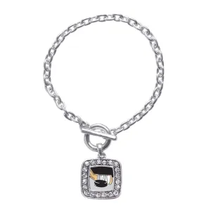 Silver Hockey Square Charm Toggle Bracelet