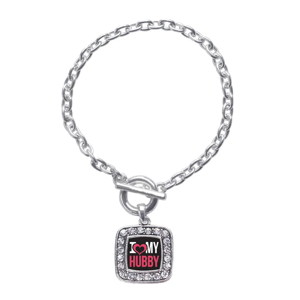 Silver I Love My Hubby Square Charm Toggle Bracelet