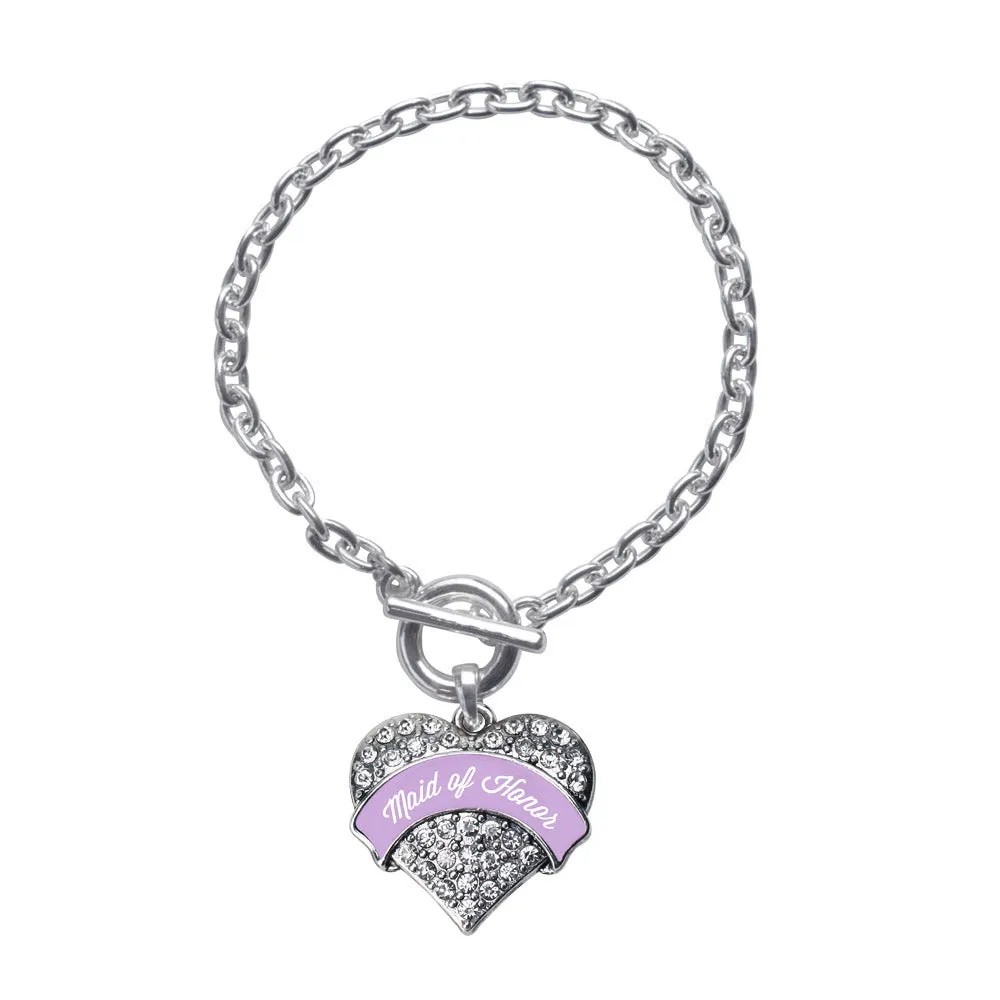 Silver Lavender Maid of Honor Pave Heart Charm Toggle Bracelet