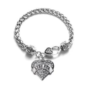 Silver Liberia Pave Heart Charm Braided Bracelet