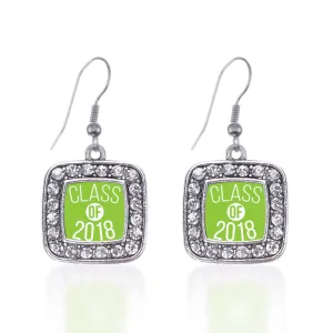 Silver Lime Green Class of 2018 Square Charm Dangle Earrings