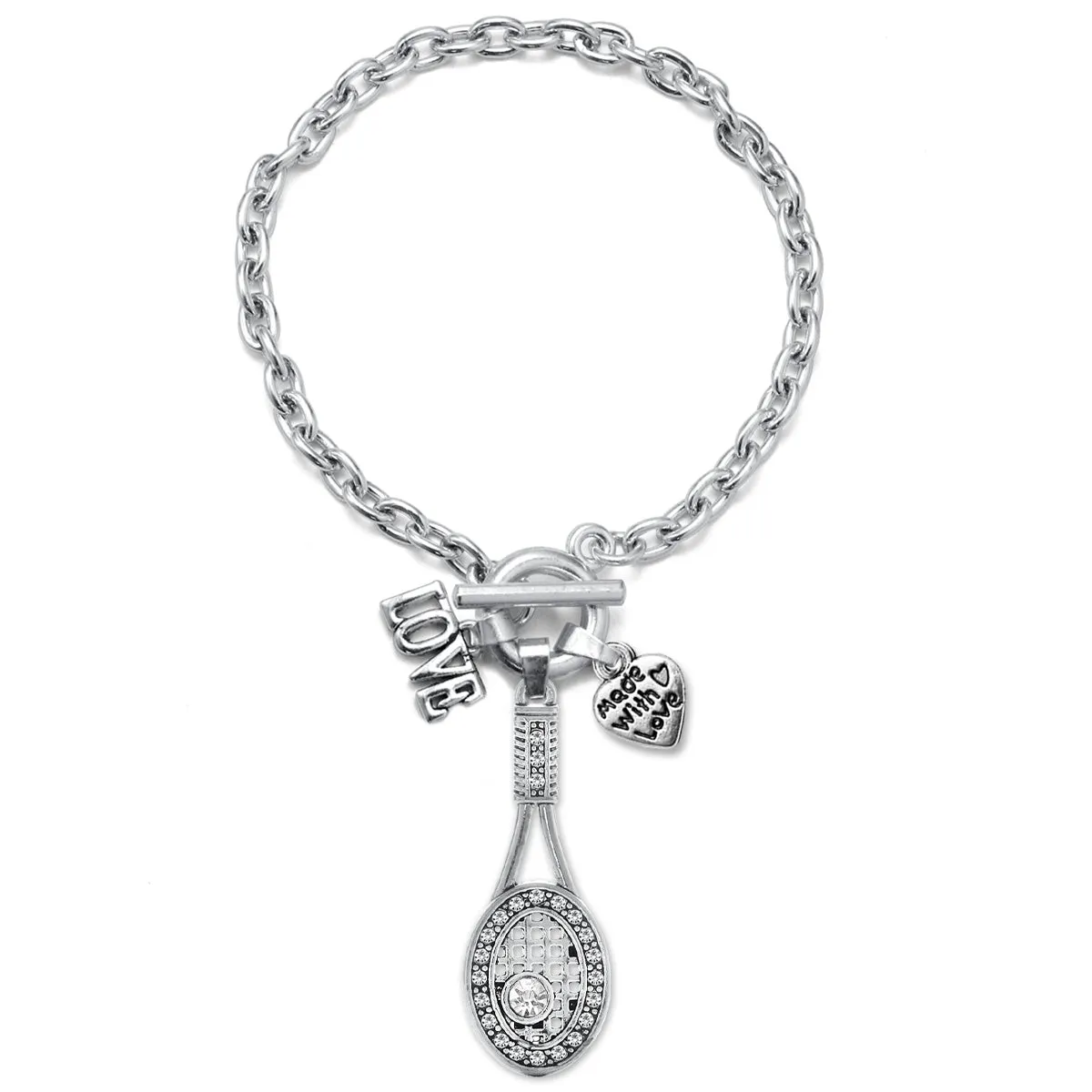 Silver Love Pave Tennis Charm Toggle Bracelet