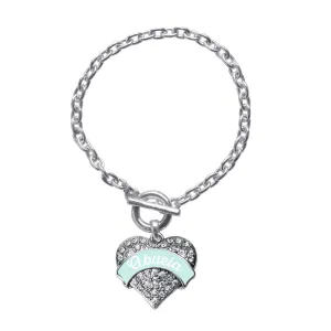 Silver Mint Abuela Pave Heart Charm Toggle Bracelet