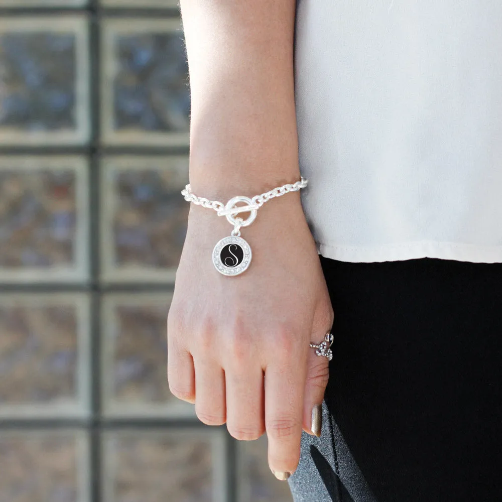 Silver My Script Initials - Letter S Circle Charm Toggle Bracelet