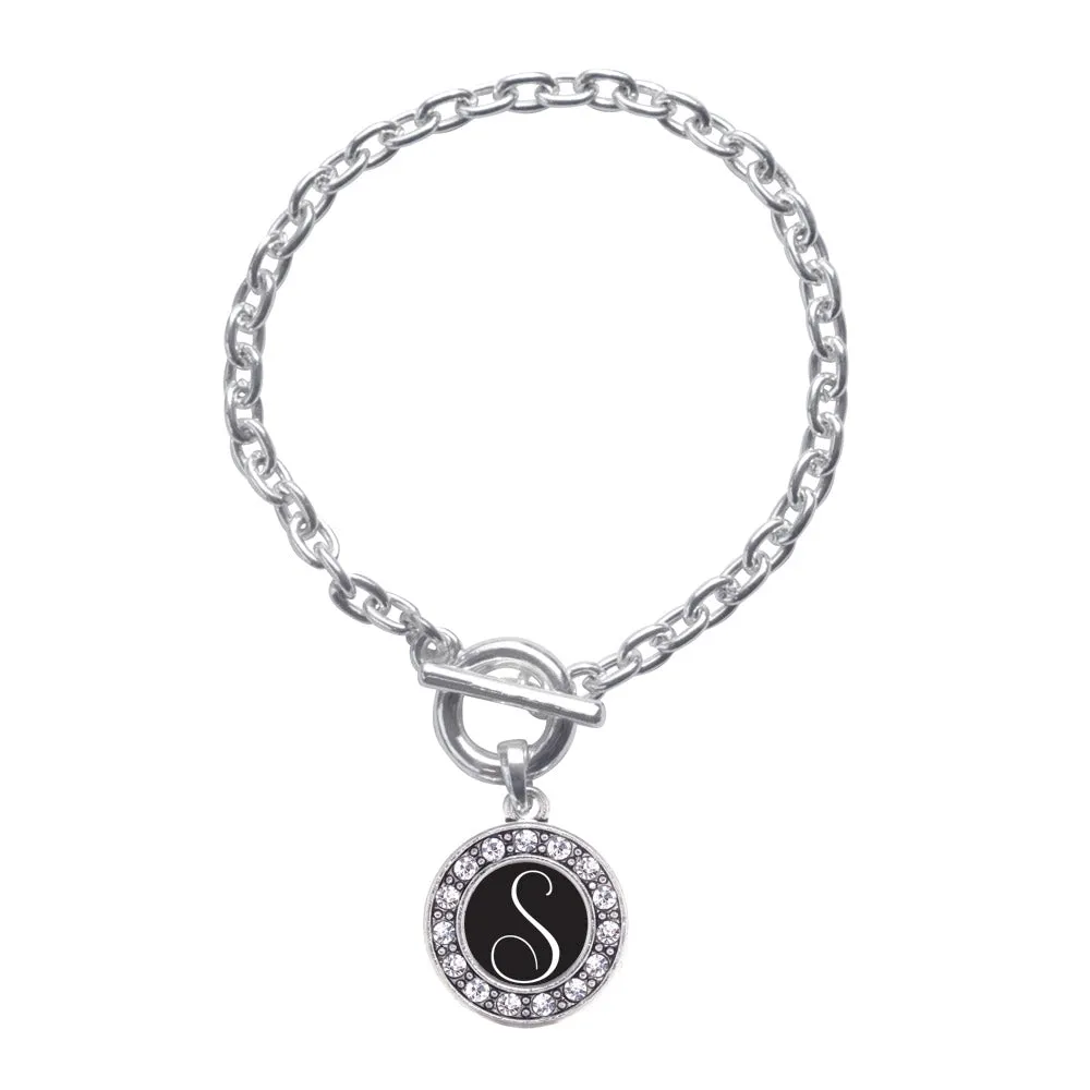 Silver My Script Initials - Letter S Circle Charm Toggle Bracelet