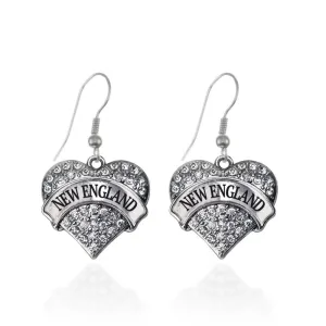 Silver New England Pave Heart Charm Dangle Earrings